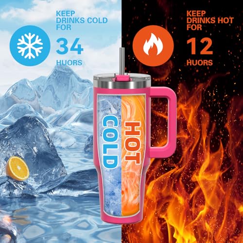 Image of 20 oz Tumbler with Handle,Tumbler with Lid and Straw,Double Wall Insulated Cup Stainless Steel Travel Mug(Cold for 34 Hours),Water Bottle for Iced Tea,Coffee,Cold Beverages(Gloss Pink)