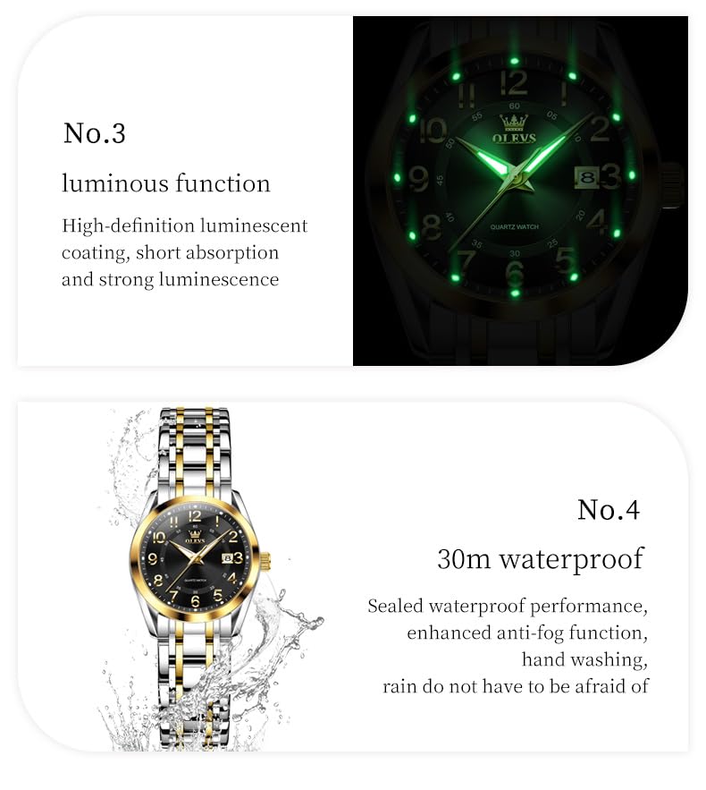OLEVS Womens Watches Classic Dress Quartz Female Wristwatch Ladies Stainless Steel Waterproof Luminous Date Easy Read Watch for Lady3