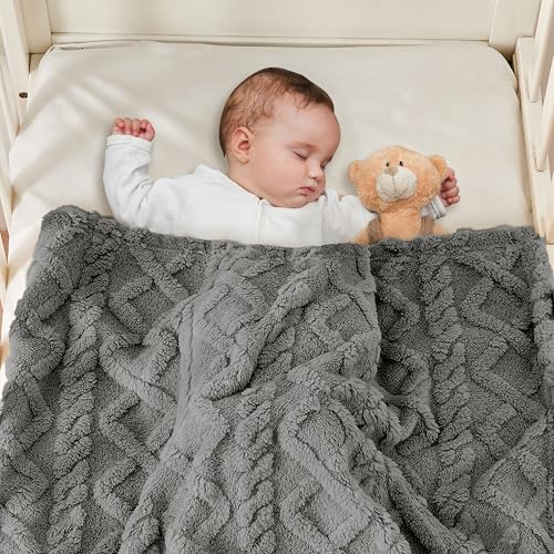 Image of Yurhap Sherpa Baby Blanket, Soft Plush Fleece Baby Blankets for Boys Girls | Soft Baby Boy Blankets for Infant Toddler Newborn Gifts, Fluffy Baby Essentials, For Crib Stroller, 30 inchx40 inch, Grey