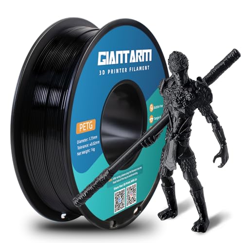 Image of GIANTARM Black PETG 3D Printer Filament Toughness Enhanced 1kg (2.2lbs), 1.75mm Dimensional Accuracy + /-0.03mm, 1080 Feet(330m /Roll, Vacuum Package, Fit for Most 3D FDM Printer
