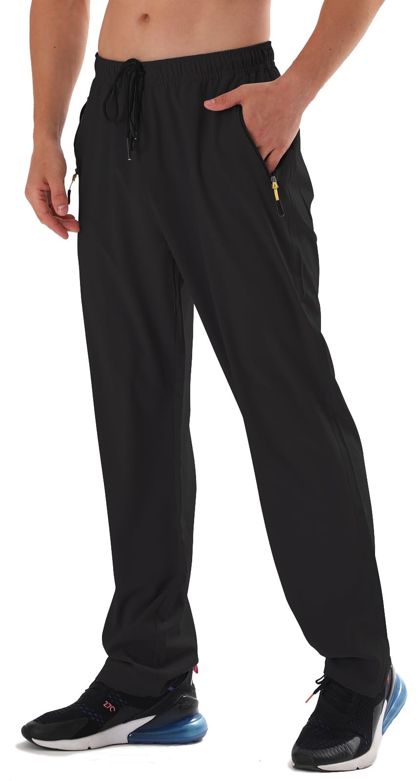 Men's Elastic Waist Hiking Pants Water Resistant Quick-Dry Lightweight Outdoor Sweatpants with Zipper Pockets