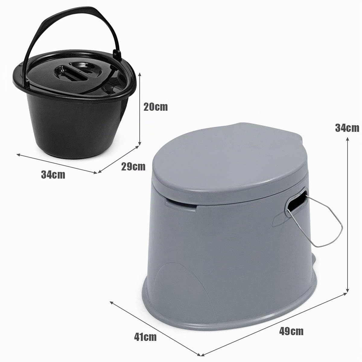 GIANTEX Toilette Portable, Pot de Chambre Adulte avec Couvercle Double, Porte-Rouleau Détachable, Toilettes Sèches Capacité 200 Kg, Toilette Camping pour Pêche, Randonnée, Gris/Blanc (Gris)