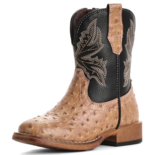 IUV KIDS Boys Cowboy Boots for Kids Girls Western Toddler Cowgirl Boots Mid Calf Square Toe Boot