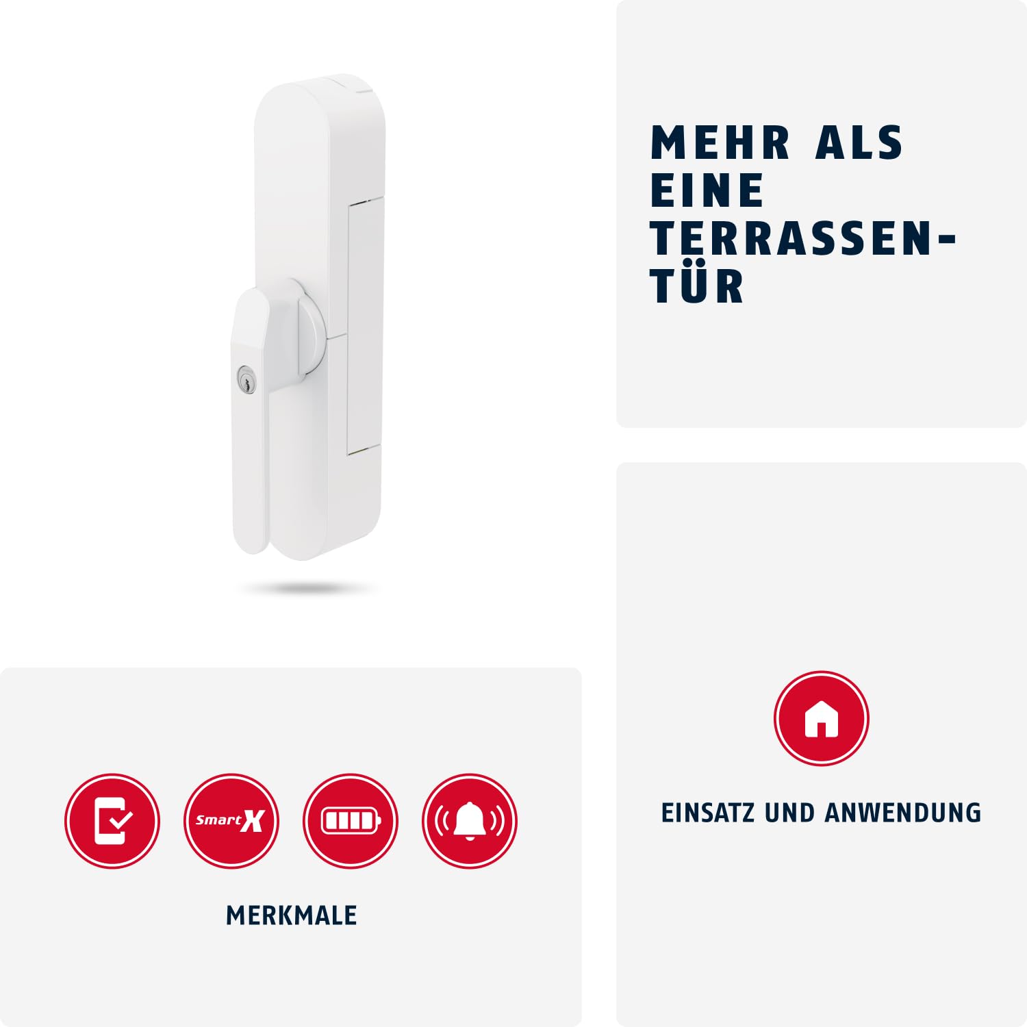 ABUS Fensterantrieb WINTECTO One – smarter Fenstergriff für Fenster, Balkon- und Terrassentür – mit Alarmfunktion – einfache Montage ohne Bohren – Weiß, gleichschließend (AL0145)