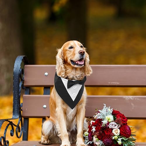 MHaustlie Hunde Smoking Bandana,Kopftücher für Hunde,Haustier Dreieck Schal,Formale Hochzeit Party Hundehalstuch,Verstellbar Krawatte Haustier Anzug Fliege Bandana für Hochzeit Geburtstag(XS,Schwarz)