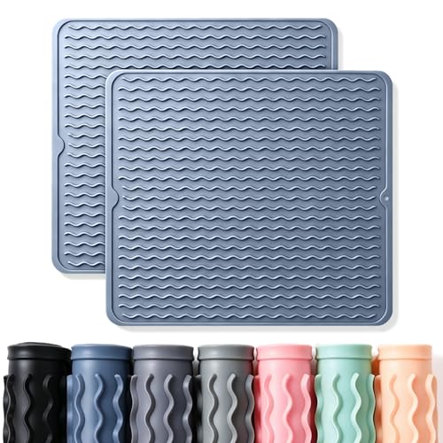 Image of 2 Pack Caketime Silicone Dish Drying Mat for Kitchen Counter Multiple Usage for Cooking Grilling Under Sink Office Coffee Accessories Appliances Pioneer Woman Stuff Extra Large 18 inchx16 inch Blue