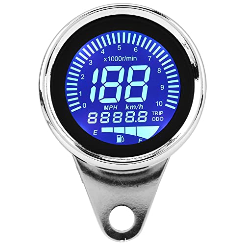 TOMIRE バイク用 汎用 12V デジタル スピード タコ メーター LED バックライト ディスプレイ 燃料計 走行距離 オドメーター 4in1 一体型 7色 シルバー 銀