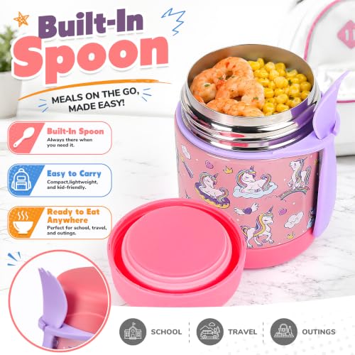 Image of 10oz Soup Thermo for Hot Food Kids,Lunch Thermo Kids Food Jar with Spoon Hot Insulated Food Containers,Leak Proof Stainless Steel Wide Mouth Lunch Thermo Jar for School(Pink-Unique Horse)