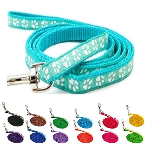 Small Dog Puppy Pet Cat Kitten Lead Pawprint Design Lightweight Nylon Metal Clip 120cm Leash Aqua Blue Turquoise