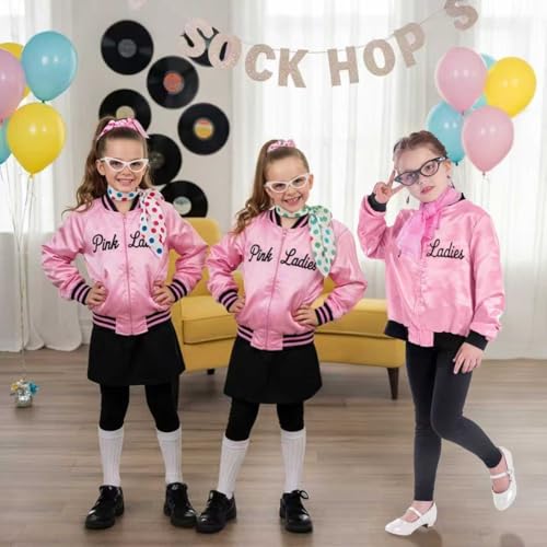 Disfraz 50s chaqueta satín rosa niñas con accesorios miniatura 2