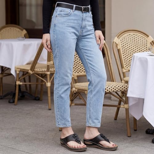 Image of Ecetana Womens Wedge Flip Flops: Orthopedic Cushion Non Slip Sandals - Comfortable Walking for All Day - Stylish Flower Adjustable Thong Sandals for Summer Casual Outing