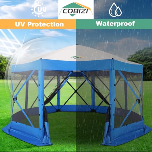 Image of COBIZI 15x15 FT Pop Up Gazebo - Canopy Tent, Large Gazebos On Clearance,Instant Screened in Gazebo,carpas para Patio,Portable Screen Tents for 12-15 Persons Outdoor Camping, Backyard, Blue