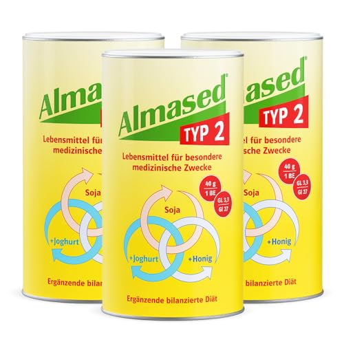 Almased Typ 2 Mahlzeitersatz 3x500g 30 Portionen - niedriger glykämischer Index hoher Proteingehalt - zur Senkung des Blutzuckerspiegels und HbA1c-Wertes