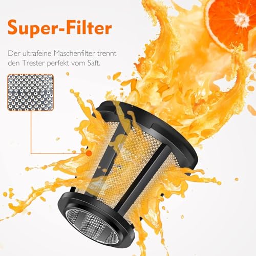 Image of AMZCHEF Juice Extractor - Fruit and Vegetable Juice Extractor - BPA Free Cold Juicer with 2 Cups and Brush - Reverse Chew Function to Prevent Blocks - Bright Orange