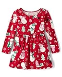 The Children's Place,Baby-Girls,and Toddler Long Sleeve Casual Dresses,Holiday Snowmen Print,12 Months,18 Months
