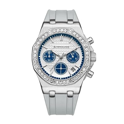 Giordano Orologio cronografo da donna, cassa in acciaio inossidabile, lunetta in cristallo, orologio moderno ed elegante con comodo cinturino in silicone, Grigio, Vestito-Casual, Sport-Lusso
