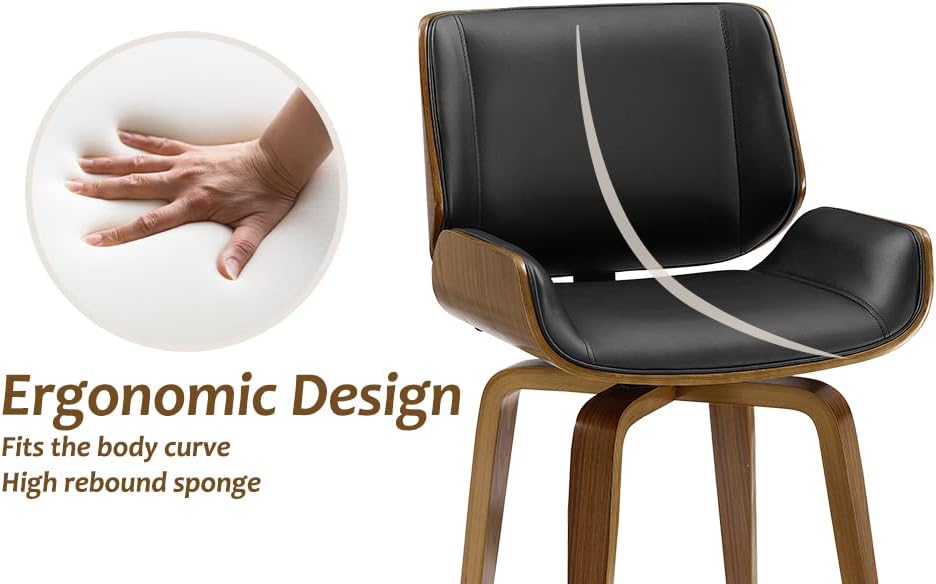 Miniatura 8 de Zouron Sillas de comedor giratorias, silla de escritorio moderna de mediados de siglo, silla de sala de estar de piel sintética con patas de madera