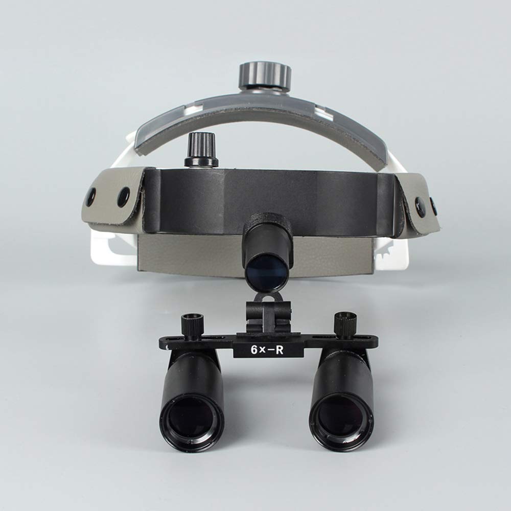 Lupas Binoculares 6X con Diadema De Cuero Y Linterna Frontal Led De 3W, Aumento De 420 Mm De Distancia De Trabajo.
