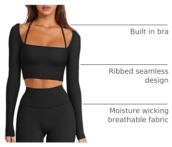 LASLULU Womens Sexy Halter Neck Crop Top Seamless Long Sleeve Workout Tops