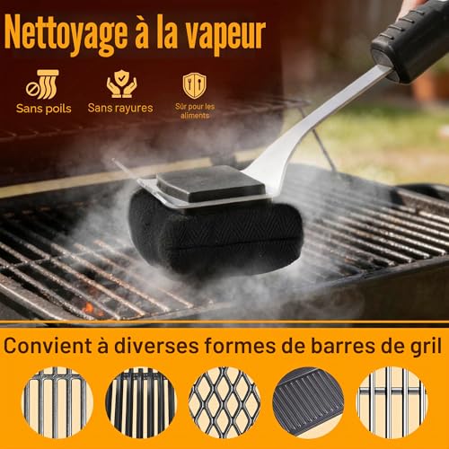 Pietuley Brosse Barbecue sans Poils Vapeur avec Grattoir Acier Inoxydable, Sûre Accessoires Barbecue Ustensiles Brosse de Nettoyage Accessoire BBQ, Grattoir Plancha Accessoires pour BBQ et Fumoir – vue 2