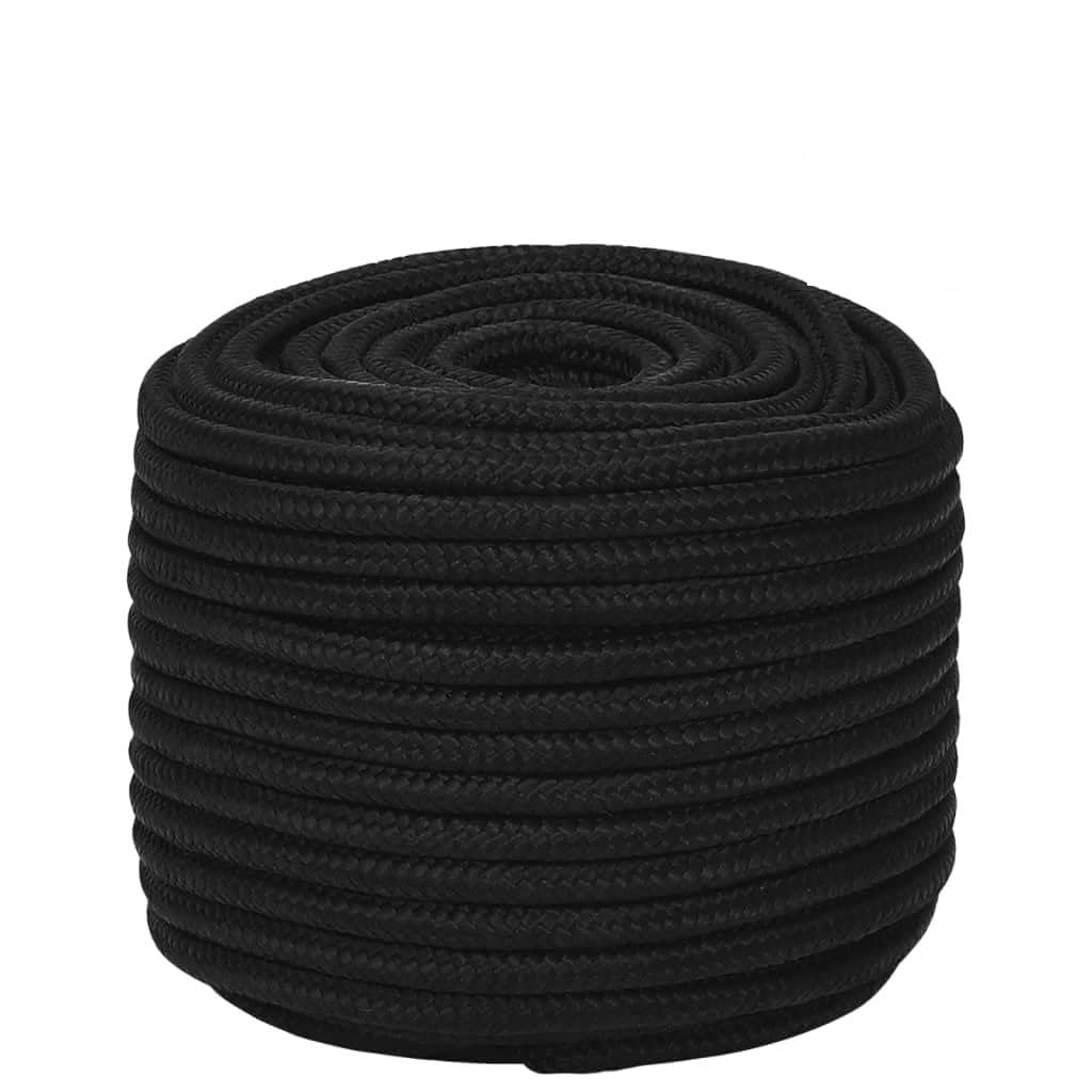 Corda da lavoro nera 12 mm 50 m corda multiuso in poliestere | Fune resistente per giardino, officina e barca, elevata resistenza ai raggi UV e resistenza alla rottura di 1900 kg.