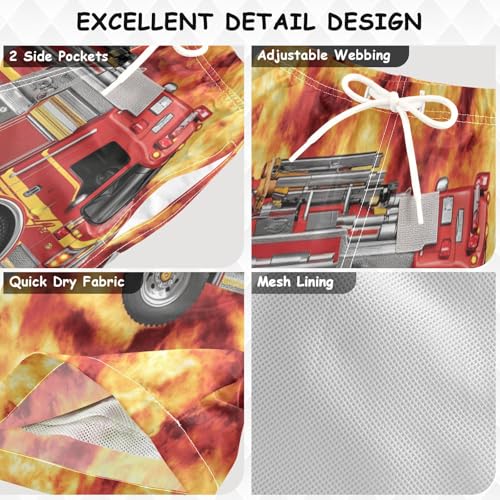 Boys Beach Board Shorts Funny Fire Engine Truck Swim Trunk Teen Swimwear 8-16Y Multicolor3