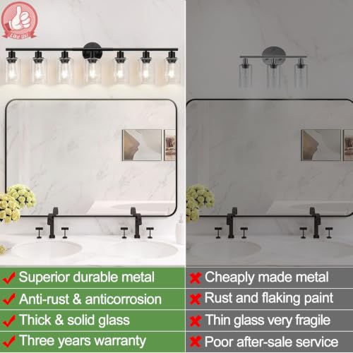 Image of Zarbitta 7-Light Bathroom Light Fixtures, Black Modern Vanity Lights with Clear Glass Shade, Bathroom Wall Lamp, for Mirror, Kitchen, Living Room, Hallway, Cabinet