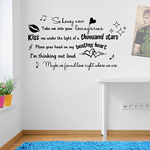 Vinyl Concept Pensando en Voz Alta Ed Sheeran Cita canción música Letras de Vinilo Pared Arte Vinilo ed Sheeran Pensando en Voz Alta Letras de Pared Ventana habitación, Vinilo, 01 - Black, Small