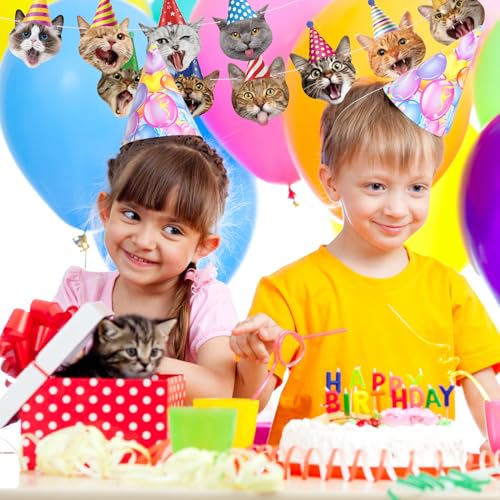 Image of Cat Face Theme Birthday Party Decorations Cat Happy Birthday Banner Garland Funny Banner Decor for Kids Girls Boys Cats Theme Party Supplies