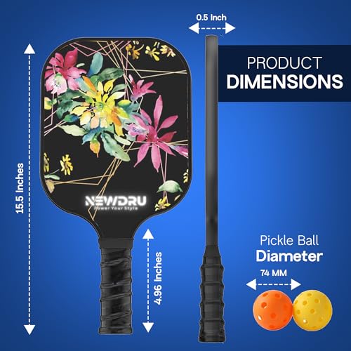 Image of NEWDRU Pickleball Paddle Set 2 Rackets & 4 Ball - Fiberglass Surface for Power & Control | Honeycomb Base Cushion Comfort Grip (2 Rackets, 4 Outdoor Balls & Portable Racquet Bag) - Space & Stars
