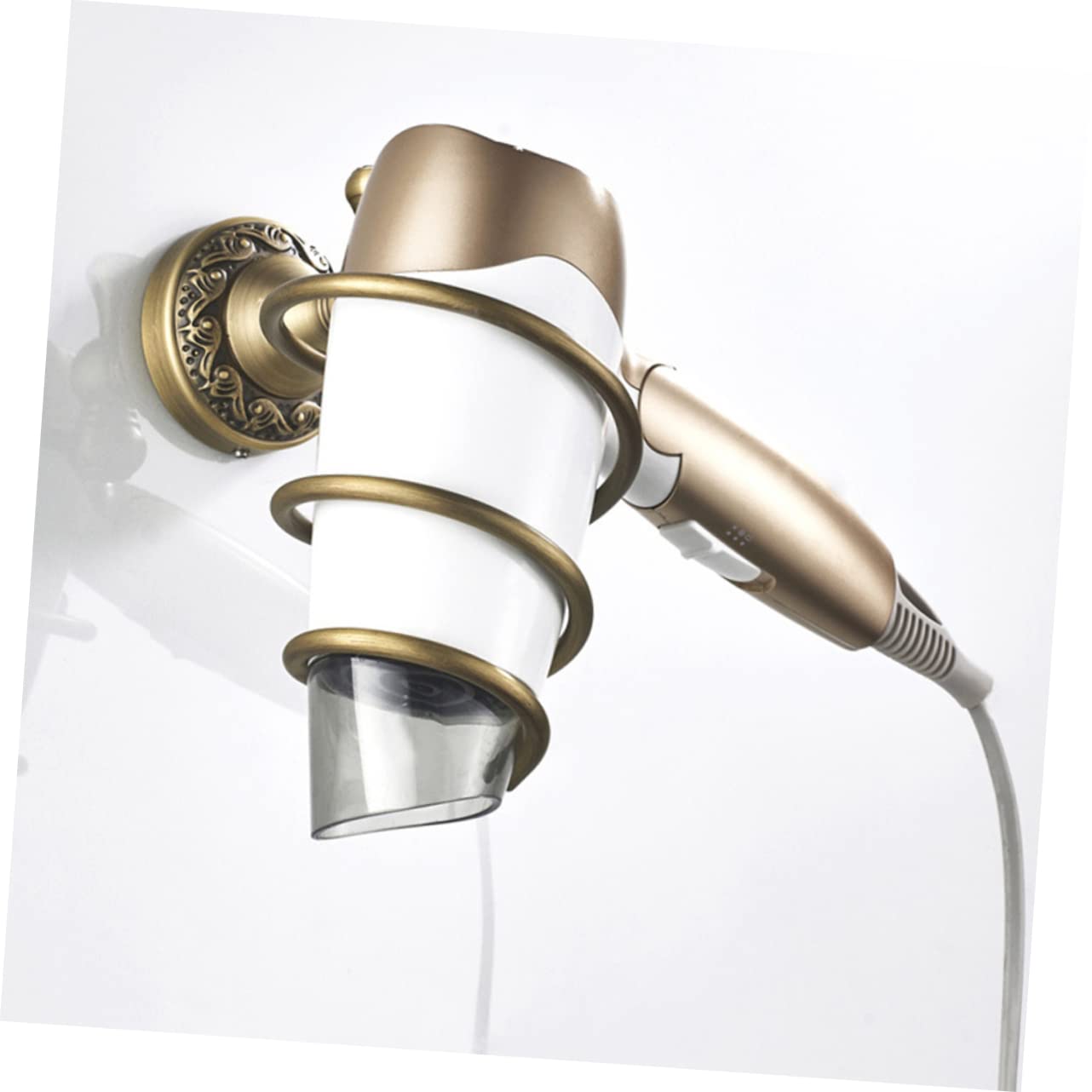 Beavorty Porta Asciugacapelli Design a Spirale da Muro in Rame e Acciaio Inossidabile Protezione Antigraffio Organizer Bagno per Asciugacapelli per Bagno Domestico