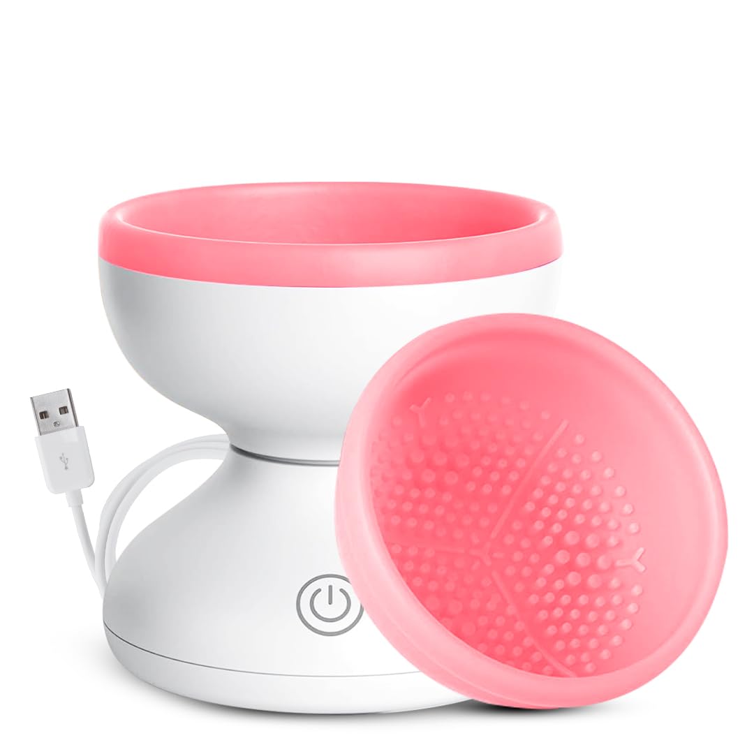 Gleva Electric Makeup Brush Cleaner Machine Cleanser Tool for All Size Foundation Concealer Eyeshadow Brush Portable USB Rechargable Cosmetic & Painting Brush Cleaner Gift for Girls & Women's (Pink)-image-44