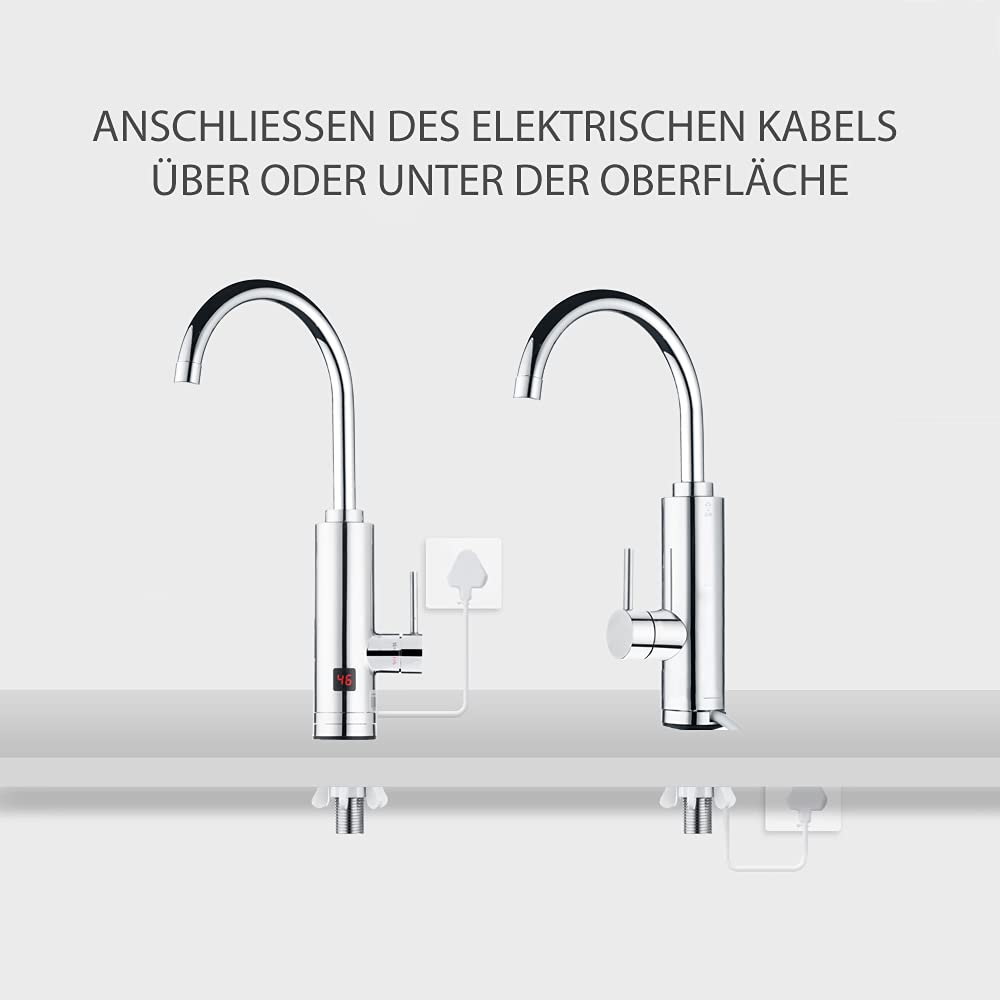 HOGART Elektrische Wasserhahn mit Durchlauferhitzer 230v für Küche, Garten, Bad, Wohnwagen, Camping, 2 Aufsätze, Smart Heater, Armatur mit Sofortiger Warmwasserbereiter, Warmwasserhahn, Wasserboiler