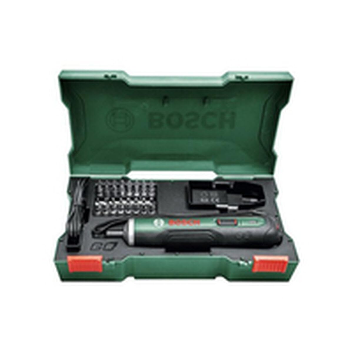Bosch atornillador a batería PushDrive (3,6 V, 32 puntas de atornillar, caja de almacenamiento)
