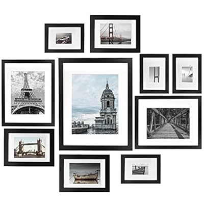 Vsadey Picture Frames Set of 10, 11x14/8x10/5x7/4x6 Inch Photo Frame, Black Collage Picture Frames Kit for Home, Gallery and Office Wall & Table Top Decoration
