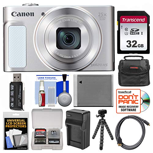 Canon PowerShot SX620 HS Wi-Fi Digital Camera (Silver) with 32GB Card + Case + Battery + Charger + Flex Tripod + HDMI Cable + Kit