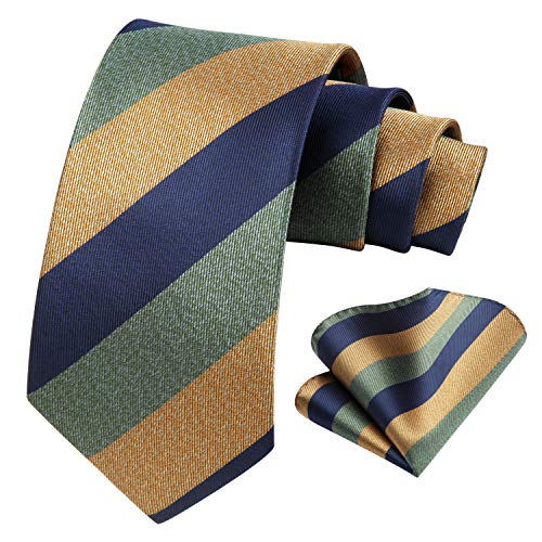Image of HISDERN Mens Striped Tie and Pocket Square Set Necktie for Men | soft smooth texture, wrinkle-free, neat hand-tied knot, gifting ready, regular 3.4 width, coordinated look, business wedding