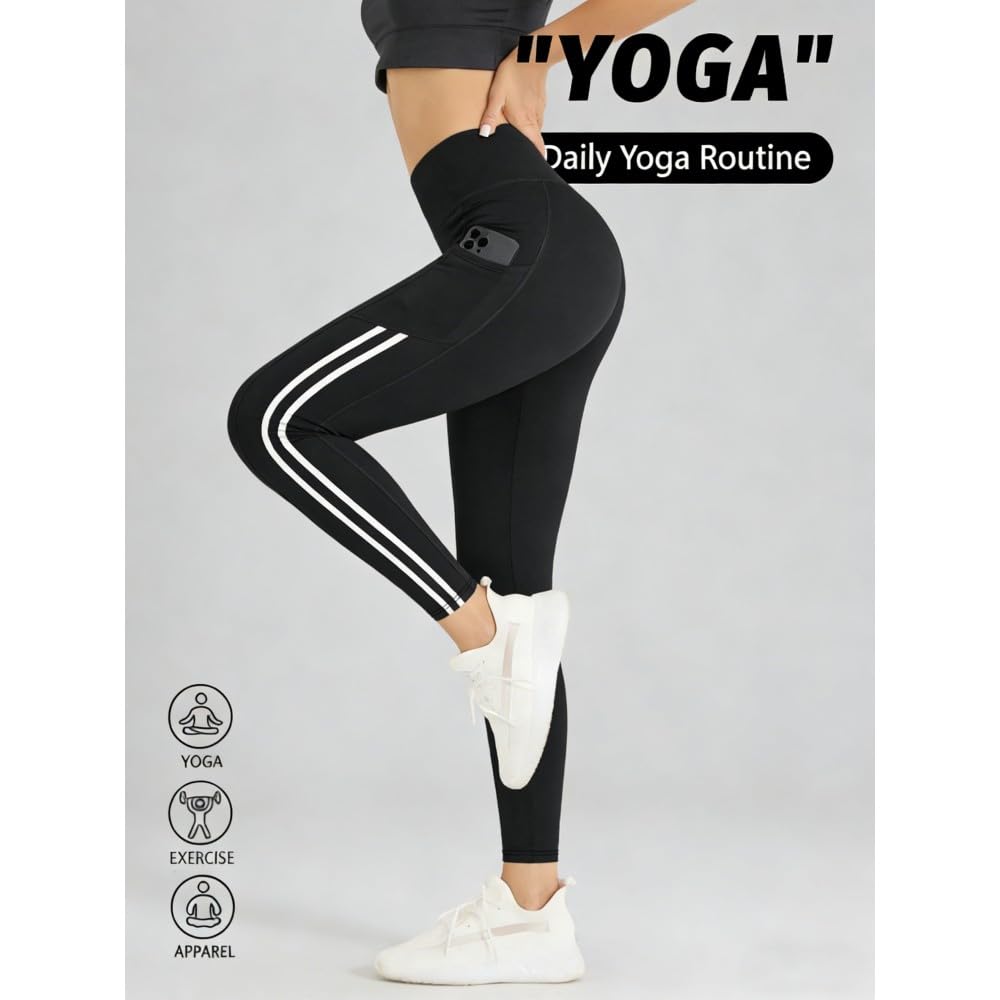 DYRBF Leggings da donna a vita alta per yoga, modellanti, ad asciugatura rapida, controllo della pancia, con tasche, per palestra, corsa