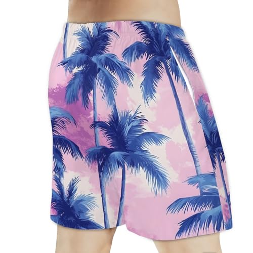 Men's Swim Trunks Size S Palm Tree Mural with Mesh Lining Soft Breathable Quick Dry Beach Shorts Dreamy Blue3