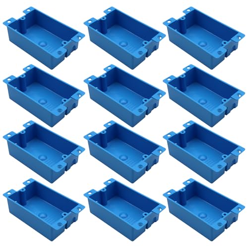Image of Old Work Box 1 Gang, Shallow Electrical Outlet Box, Blue Shallow PVC Plastic Wall Box, 8 Cubic Inch, ETL Certified, for Office, Renovation & Temporary Installations (12 Pack)