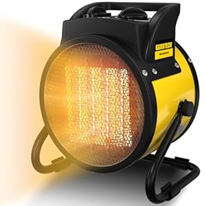 GARDTECH 3000W Keramik Heizstrahler, Heizlüfter Energiesparend, 30 m² Bauheizer mit Überhitzungsschutz, Heizung Elektrisch extra Stark, Großes Luftvolumen, Kippschutz, Thermostat, Gelb