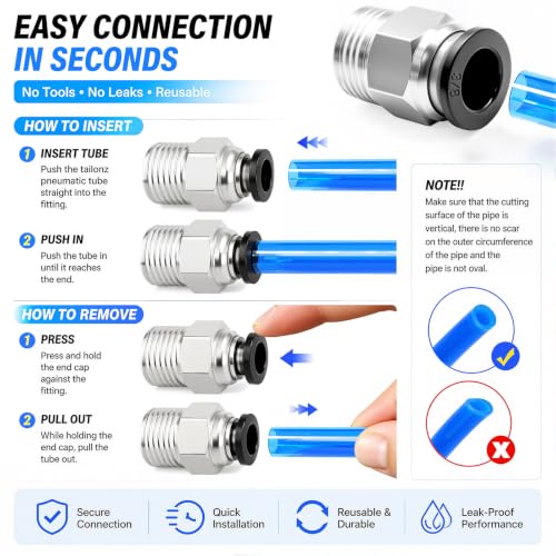Image of mxuteuk 1 /4 inch OD to 1 /4 inch NPT Push to Connect Fittings Air Hose Fittings,1 /4 inch Quick Connect Fittings,Pneumatic Elbow and Straight Combination(10PCS)