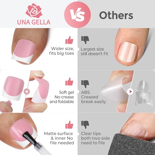 Image of UNA GELLA French Toe Nail Press Ons, Pre-Etched 15 Sizes Sharp Square Berry Pink 180Pcs Press On Toenails False Toes Soft Gel Square Full Cover Fake Toenails for Nail Extensions DIY Salon Pedicure