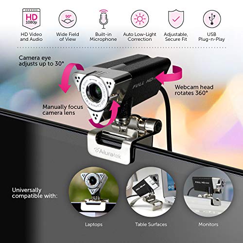 Aluratek Hd 1080P Video Webcam For Pc, Mac, Desktop & Laptop, Video Call, Conference, Usb #TOP3