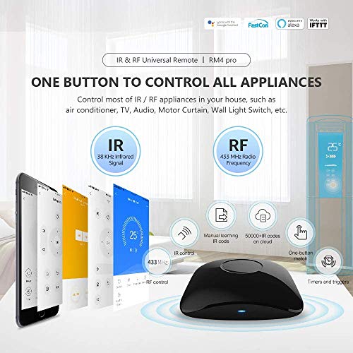 Broadlink Rm4 Pro Ir And Rf Universal Remote, Code Learning Wifi Remote Control For Smart Home And Entertainment Devices Tv, Stb, A/C, Curtain Motor, Compatible With Alexa #TOP7
