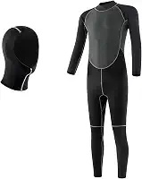 Roupa de mergulho masculina de neoprene de 3,0 mm + capuz de mergulho de neoprene de 2,0 mm, roupa de mergulho de uma peça, para mergulho com snorkel, pesca submarina, surfe