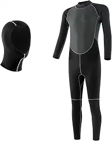 Roupa de mergulho masculina de neoprene de 3,0 mm + capuz de mergulho de neoprene de 2,0 mm, roupa de mergulho de uma peça, para mergulho com snorkel, pesca submarina, surfe