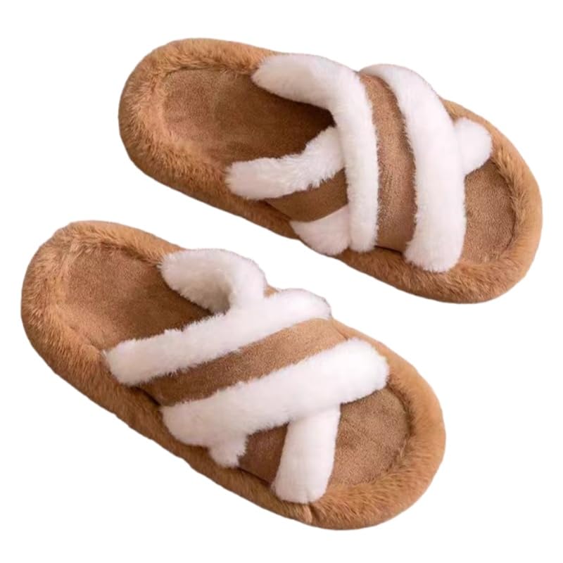 Slippers Furry Home Slippers Women'S Indoor Fashion Eva Cross Flip Flops Soft Flat Shoes