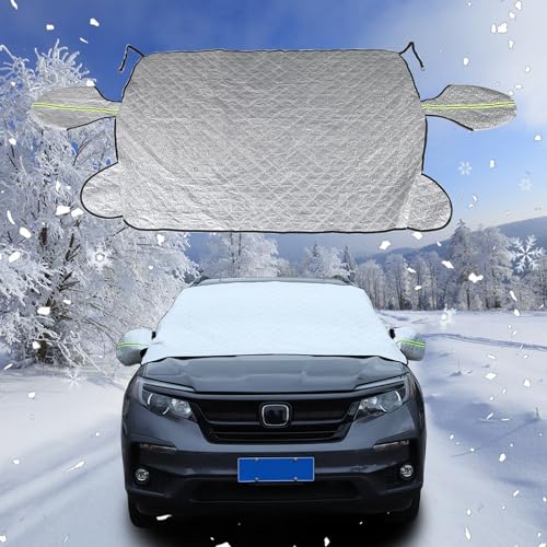 Image of Windshield Snow Cover Compatible with Honda Pilot 2003-2024, Car Snow Cover, Front Windshield Sunshade, Exterior Windscreen Sun Shade, UV-Rays Sun Ice Snow Frost Protector, 4-Layer Windshield Cover