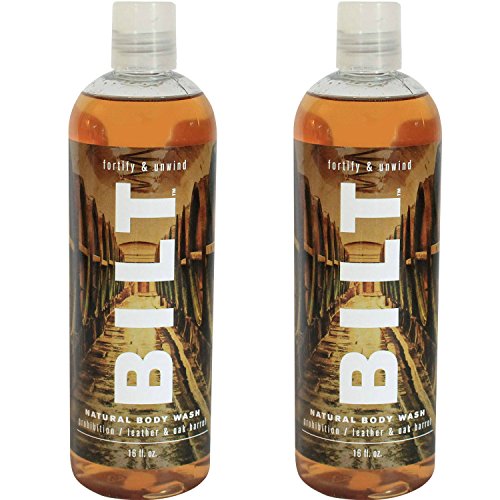 BILT Natural Body Wash for Men 16 oz, Prohibition"Fortify & Unwind" Oak Barrel + Leather (2 pack)